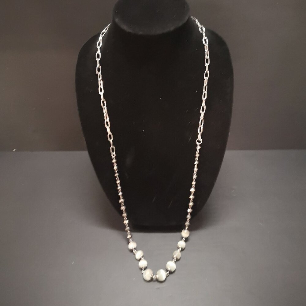 Lia Sophia Morning Fog Retired Silver Tone Necklace Resin Beads & Hematite